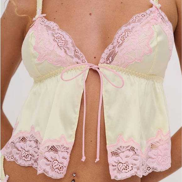 For Love And Lemons Other - For Love & Lemons Jaden Sleep Top Silky Lace Flyaway Babydoll Lingerie Nightwear